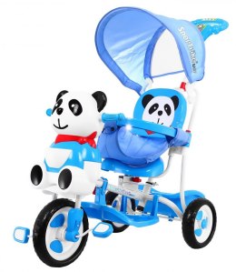 3-kołowy Rowerek dla dzieci Panda Niebieski + Dźwięki + Daszek + Barierka + Podnóżek + Rączka + Schowek