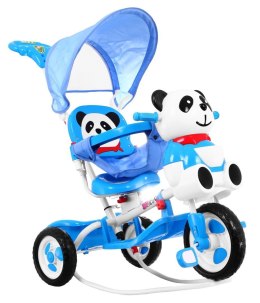 3-kołowy Rowerek dla dzieci Panda Niebieski + Dźwięki + Daszek + Barierka + Podnóżek + Rączka + Schowek