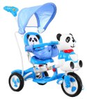 3-kołowy Rowerek dla dzieci Panda Niebieski + Dźwięki + Daszek + Barierka + Podnóżek + Rączka + Schowek