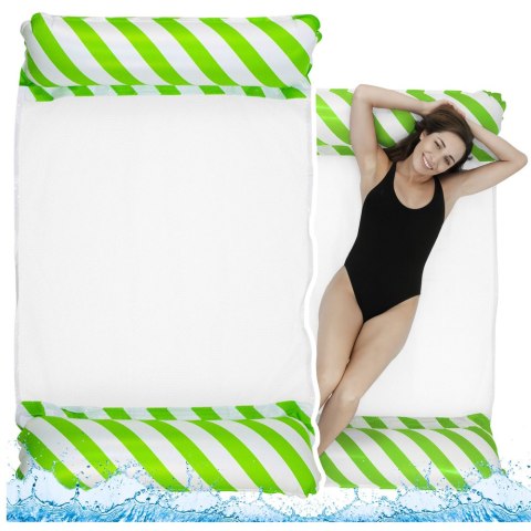 LEAN Dmuchany Hamak Wodny Materac Leżak Biało-Zielony 120x70cm LEAN Dmuchany Hamak Wodny Materac Leżak Biało-Zielony 120x70cm