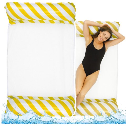 LEAN Dmuchany Hamak Wodny Materac Leżak Biało-Żółty 120x70cm LEAN Dmuchany Hamak Wodny Materac Leżak Biało-Żółty 120x70cm