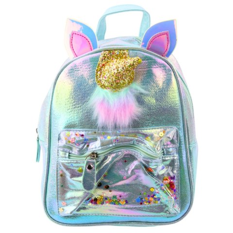 LEAN Plecak Dziecięcy Z Rogiem Jednorożca Ruchome Konfetti Niebieski 25cm 4,5L