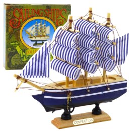 LEAN Toys Model Kolekcjonerski Dekoracyjny Statek Żaglowiec Biało-Niebieski 16x15cm
