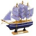 LEAN Toys Model Kolekcjonerski Dekoracyjny Statek Żaglowiec Biało-Niebieski 16x15cm