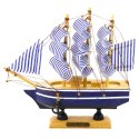 LEAN Toys Model Kolekcjonerski Dekoracyjny Statek Żaglowiec Biało-Niebieski 16x15cm
