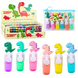 LEAN Zestaw Mini Zakreślacze Z Dinozaurem W Etui Kolorowe 6szt 8cm