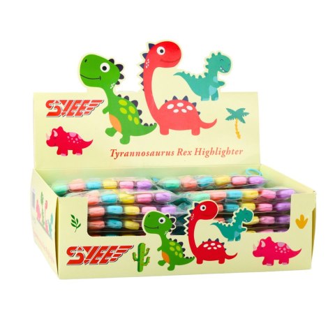 LEAN Zestaw Mini Zakreślacze Z Dinozaurem W Etui Kolorowe 6szt 8cm LEAN Zestaw Mini Zakreślacze Z Dinozaurem W Etui Kolorowe 6szt 8cm