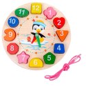 LEAN TOYS Drewniany Zegar Edukacyjny Montessori Nauka Godzin Klocki Do Nawlekania