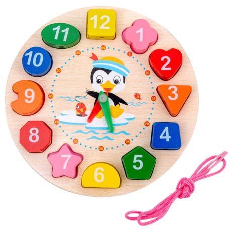 LEAN TOYS Drewniany Zegar Edukacyjny Montessori Nauka Godzin Klocki Do Nawlekania LEAN TOYS Drewniany Zegar Edukacyjny Montessori Nauka Godzin Klocki Do Nawlekania