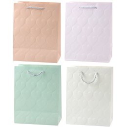 LEAN Torba Prezentowa Elegancka Tłoczone Serca Pastelowa 23 x 18 x 10,5 cm