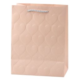 LEAN Torba Prezentowa Elegancka Tłoczone Serca Pastelowa 23 x 18 x 10,5 cm