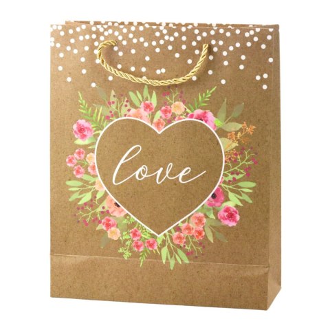 LEAN Torba Prezentowa Napis Love Kwiaty Brokat 32 x 26 x 10 cm LEAN Torba Prezentowa Napis Love Kwiaty Brokat 32 x 26 x 10 cm