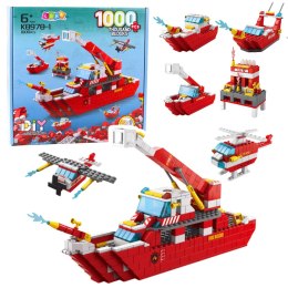 LEAN Toys Klocki Konstrukcyjne Łódź Statek Strażacki Czerwony 6w1 1000 el.