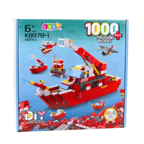 LEAN Toys Klocki Konstrukcyjne Łódź Statek Strażacki Czerwony 6w1 1000 el. LEAN Toys Klocki Konstrukcyjne Łódź Statek Strażacki Czerwony 6w1 1000 el.
