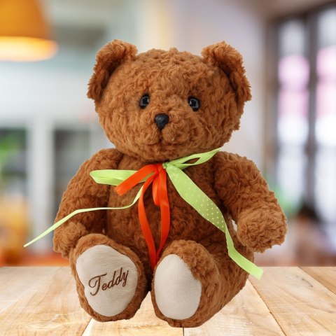 LEAN Toys Pluszowa Maskotka Przytulanka Miś Zielono-Czerwona Kokarda Brązowy 30cm LEAN Toys Pluszowa Maskotka Przytulanka Miś Zielono-Czerwona Kokarda Brązowy 30cm