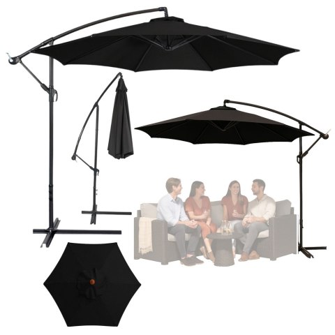 LEAN Parasol Ogrodowy Boczny Z Regulacją Pochyłu Pokrowiec 350 x 250cm Czarny LEAN Parasol Ogrodowy Boczny Z Regulacją Pochyłu Pokrowiec 350 x 250cm Czarny