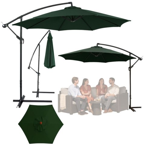 LEAN Parasol Ogrodowy Boczny Z Regulacją Pochyłu Pokrowiec 350 x 250cm Zielony LEAN Parasol Ogrodowy Boczny Z Regulacją Pochyłu Pokrowiec 350 x 250cm Zielony