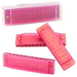 LEAN TOYS Harmonijka Ustna 10-Otworowa Dla Dzieci Początkujących Etui Różowa