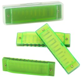 LEAN TOYS Harmonijka Ustna 10-Otworowa Dla Dzieci Początkujących Etui Zielona
