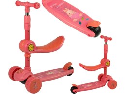 LEAN Toys Hulajnoga Trójkołowa Balansowa Siodełko Różowa Muzyka Diody Królik