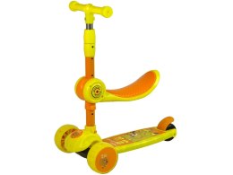 LEAN Toys Hulajnoga Trójkołowa Balansowa Siodełko Żółte Muzyka Diody Wiewiórka