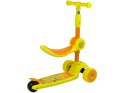 LEAN Toys Hulajnoga Trójkołowa Balansowa Siodełko Żółte Muzyka Diody Wiewiórka
