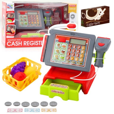 LEAN Toys Kasa Sklepowa Dla Dzieci Akcesoria Koszyk Owoce Światła Dźwięki Czerwona LEAN Toys Kasa Sklepowa Dla Dzieci Akcesoria Koszyk Owoce Światła Dźwięki Czerwona