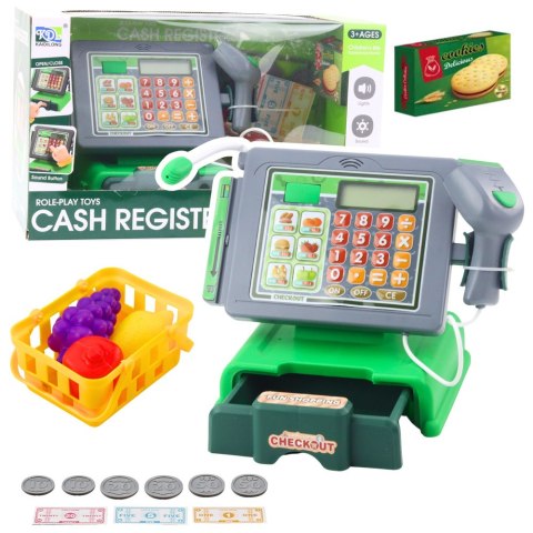 LEAN Toys Kasa Sklepowa Dla Dzieci Akcesoria Koszyk Owoce Światła Dźwięki Zielona LEAN Toys Kasa Sklepowa Dla Dzieci Akcesoria Koszyk Owoce Światła Dźwięki Zielona