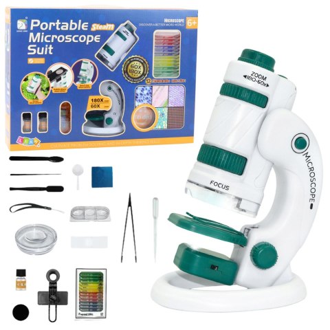 LEAN Toys Przenośny Mikroskop Edukacyjny Dla Dzieci 2w1 60X/180X Akcesoria LEAN Toys Przenośny Mikroskop Edukacyjny Dla Dzieci 2w1 60X/180X Akcesoria