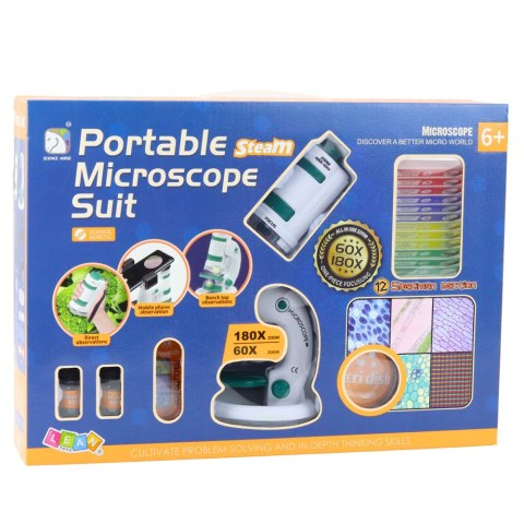LEAN Toys Przenośny Mikroskop Edukacyjny Dla Dzieci 2w1 60X/180X Akcesoria LEAN Toys Przenośny Mikroskop Edukacyjny Dla Dzieci 2w1 60X/180X Akcesoria