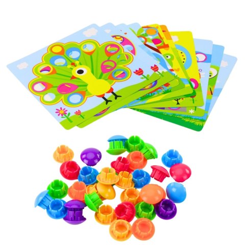 LEAN Toys Układanka Guzikowa Mozaika Kreatywna Kolorowa 12 Plansz 46 Guzików LEAN Toys Układanka Guzikowa Mozaika Kreatywna Kolorowa 12 Plansz 46 Guzików