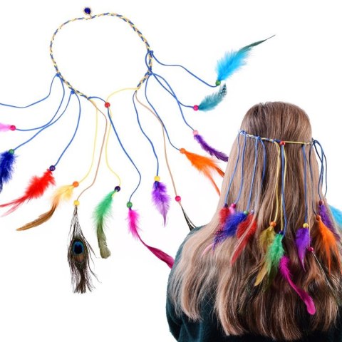 Boho Opaska do włosów z kolorowymi Piórami i Koralikami ZA5581 Boho Opaska do włosów z kolorowymi Piórami i Koralikami ZA5581