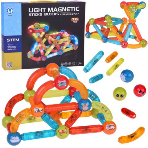 Klocki magnetyczne 3D Kolorowe Podświetlane klocki dla dzieci 76ele ZA5239 Klocki magnetyczne 3D Kolorowe Podświetlane klocki dla dzieci 76ele ZA5239