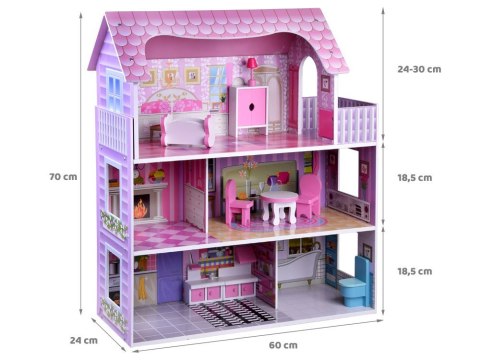 RÓŻOWY Drewniany domek dla lalek + mebelki + oświetlenie LED ZA4130 RÓŻOWY Drewniany domek dla lalek + mebelki + oświetlenie LED ZA4130
