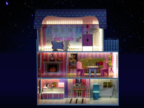 RÓŻOWY Drewniany domek dla lalek + mebelki + oświetlenie LED ZA4130 RÓŻOWY Drewniany domek dla lalek + mebelki + oświetlenie LED ZA4130