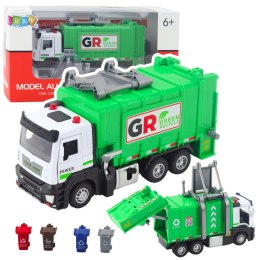 LEAN Toys Śmieciarka Z Napędem 4 Pojemniki Na Śmieci Światła Dźwięki Zielona