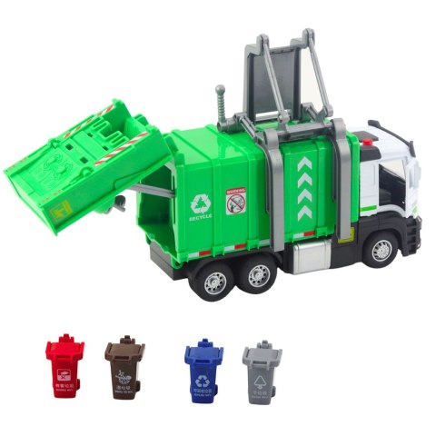 LEAN Toys Śmieciarka Z Napędem 4 Pojemniki Na Śmieci Światła Dźwięki Zielona LEAN Toys Śmieciarka Z Napędem 4 Pojemniki Na Śmieci Światła Dźwięki Zielona