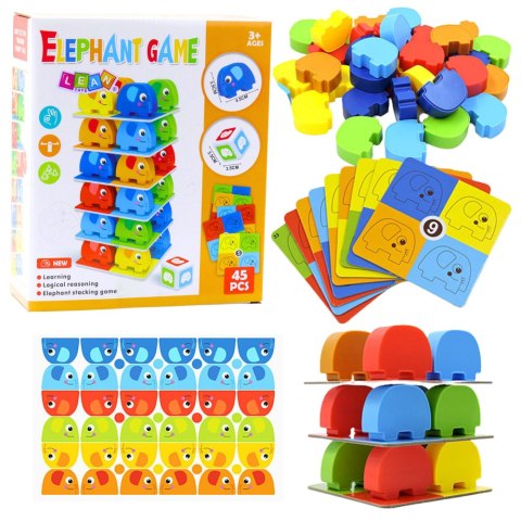 LEAN Toys Gra Zręcznościowa Rodzinna Wieża Ze Słoników Układanie 45 el.