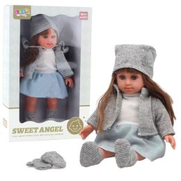 LEAN Toys Lalka W Niebieskiej Sukience Czapeczka Sweterek Rękawiczki Czapka 36,5cm