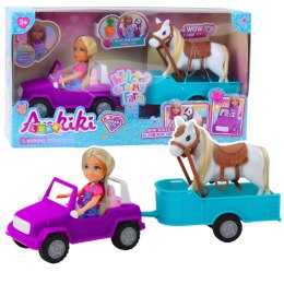 LEAN Toys Zestaw Laleczka Ankiki Samochód Kabriolet Z Przyczepą Koń