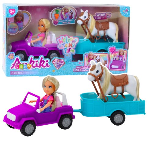 LEAN Toys Zestaw Laleczka Ankiki Samochód Kabriolet Z Przyczepą Koń LEAN Toys Zestaw Laleczka Ankiki Samochód Kabriolet Z Przyczepą Koń