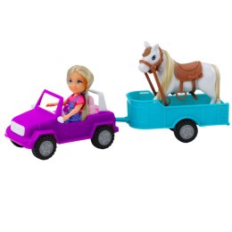LEAN Toys Zestaw Laleczka Ankiki Samochód Kabriolet Z Przyczepą Koń