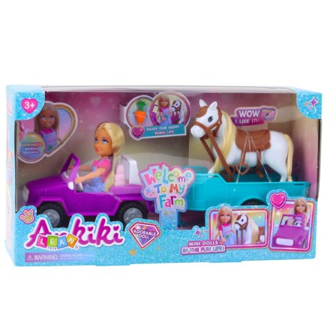 LEAN Toys Zestaw Laleczka Ankiki Samochód Kabriolet Z Przyczepą Koń LEAN Toys Zestaw Laleczka Ankiki Samochód Kabriolet Z Przyczepą Koń