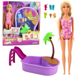 LEAN Toys Zestaw Lalka Anlily Na Plaży Basen Palma Akcesoria 8 el.