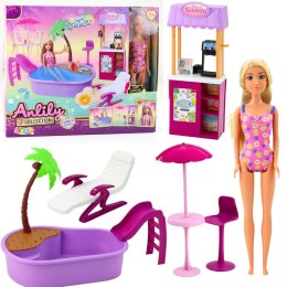 LEAN Toys Zestaw Lalka Anlily Na Plaży Basen Palma Stoisko z Napojami Akcesoria