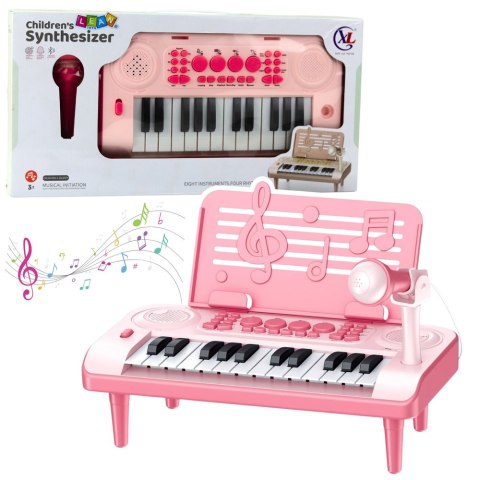 LEAN Toys Elektroniczne Pianinko Edukacyjne Z Podstawką Na Nuty Mikrofon 24K Różowe LEAN Toys Elektroniczne Pianinko Edukacyjne Z Podstawką Na Nuty Mikrofon 24K Różowe