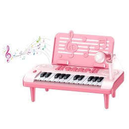 LEAN Toys Elektroniczne Pianinko Edukacyjne Z Podstawką Na Nuty Mikrofon 24K Różowe