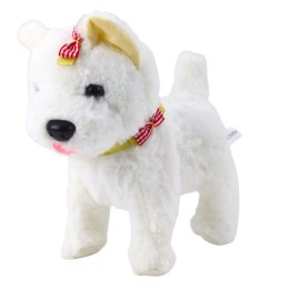 LEAN Toys Interaktywny Piesek Z Kokardkami Na Smyczy Chodzi Szczeka Biały