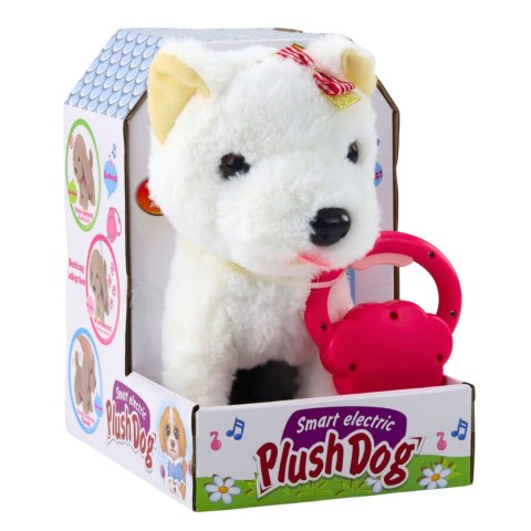 LEAN Toys Interaktywny Piesek Z Kokardkami Na Smyczy Chodzi Szczeka Biały LEAN Toys Interaktywny Piesek Z Kokardkami Na Smyczy Chodzi Szczeka Biały