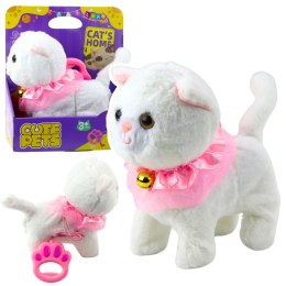 LEAN Toys Interaktywny Kotek Na Smyczy Różowa Falbanka Dzwoneczek Chodzi Miauczy